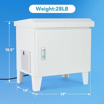 HQUA Weatherproof Outdoor Cabinet, Housing for Pond Aerator, Air Pump 19”W×14”D×18.5”H with 110V Cooling Fan, pre-Wired Outlet and 10’ 3-pin Plug Cord Included (Gray)