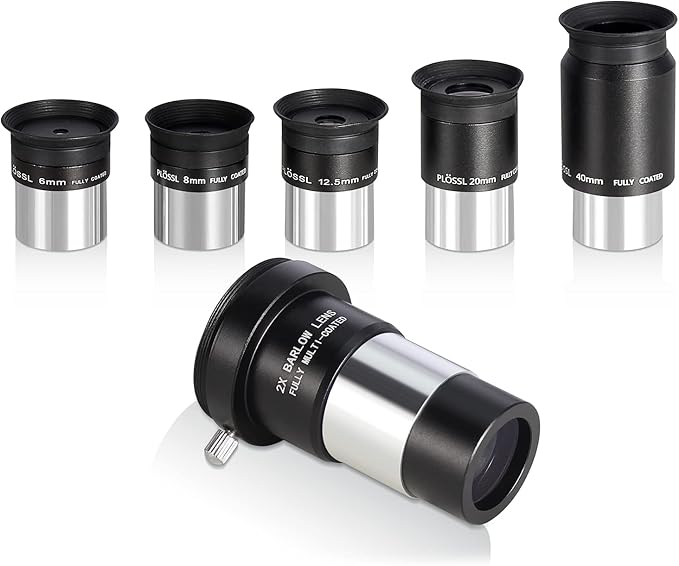 Telescope Accessory Kit - 1.25" Telescope Eyepiece and Filter Set with a Sturdy Carry Case - Five Plossl Eyepieces, 2X Barlow Lens and Seven Filters