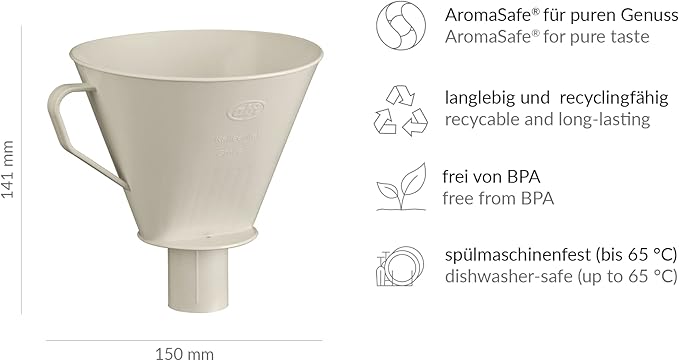 alfi Aroma Plus, Oatmeal Beige, Plastic Coffee Filter for Paper Size 4, Brew Coffee Filtered Directly in the Jug, Spout, with Handle, Dishwasher Safe, BPA Free