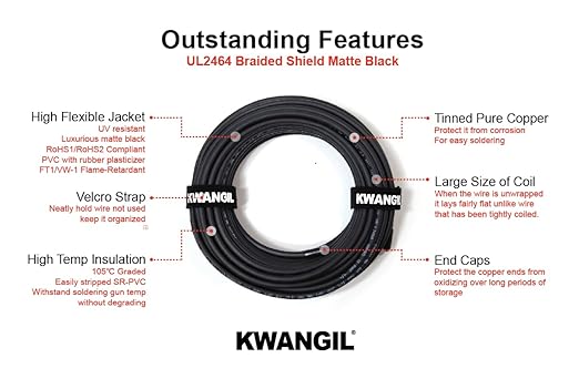 4C 20AWG AMSB Shielded Cable Wire (UL2464) - Highly Flexible Str TC, PVC Ins, OS+TC BRD, PVC JKT for CNC Machine, Stepper Motor, VFD Spindle (Matte Black 50FT)