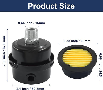 2 Pcs Air Compressor Silencer, 3/8 Inch Thread Intake Filter Muffler, 16 mm Air Compressor Silencer Filter for Generators and Blowers