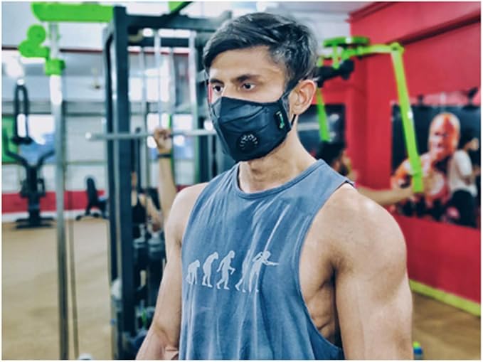 MountainAir Black Dust Mask with 4 Carbon Air Filters and Respirator Filter Valve – Reusable, Washable & Breathing Valve Mask