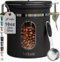 Veken Coffee Canister with Window, Airtight Stainless Steel Kitchen Food Storage Container with Lids, Date Tracker and Scoop for Grounds Coffee, Beans, Tea, Flour, Cereal, Sugar Jars, 16OZ, Black