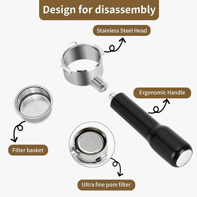 51mm Bottomless Portable Filter, 3 Ears, With 304 Stainless Steel Double Tube Capacity Cup Filter Basket, Only Compatible for Delong Dedica Ec680, Ec685, Smeg And Eupa Coffee Machines