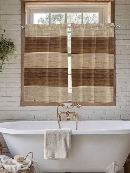 Retro Country Brown Wooden Board Window Valance Curtains, Farmhouse Gradient Plank Light Filtering Kitchen Valance with 3-inch Rod Pocket for Living Room Bathroom Bedroom,2 Panel,27.5x45In
