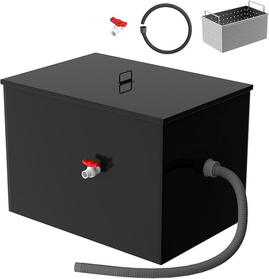 11.3 GPM Under Sink Grease Trap with Filter Baskets, 30 LBS Commercial Grease Trap, 23.6x15.7x18 in, 3-Layer Steel Grease Interceptor for Kitchen, Restaurant, Food Processing