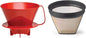 Fino Pour-Over Reusable Coffee Brewing Cone with Gold-Toned Mesh Permanent Coffee Filter, Number 4-Size, Red