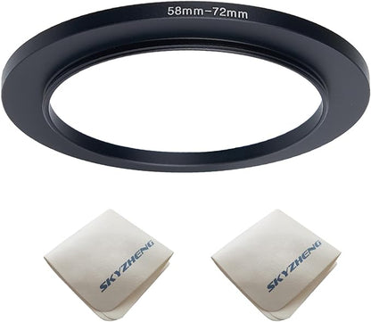 58mm Lens to 72mm Camera Lens Adapter 58mm to 72mm Step Up Ring Adapter Ring for All Brands of UV ND CPL, with Premium Lens Wiping Cloth 2 Pack (58mm-72mm)