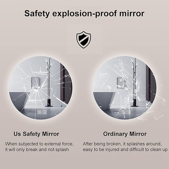 Led Mirror for Bathroom,Bathroom Mirrors for Vanity,Shatter-Proof,with Dimming & 3 Color Modes,Heated Demister Pad,Anti-Fog,Hanging Vanity Mirror,Easy to Install, Easy to Clean (Size : 70x70cm)