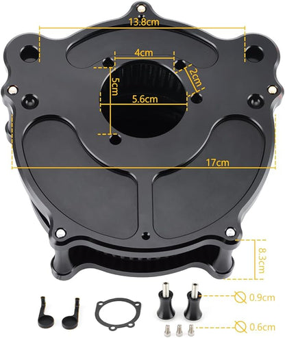 Motorcycle Air Filter Skull Style Air Cleaner with Filter Sock Dustproof Protective Cover Kit for Harley Touring 2000-07 Softail 2000-15 Dyna 2000-17, Excludes 2017 FXDLS (Black)