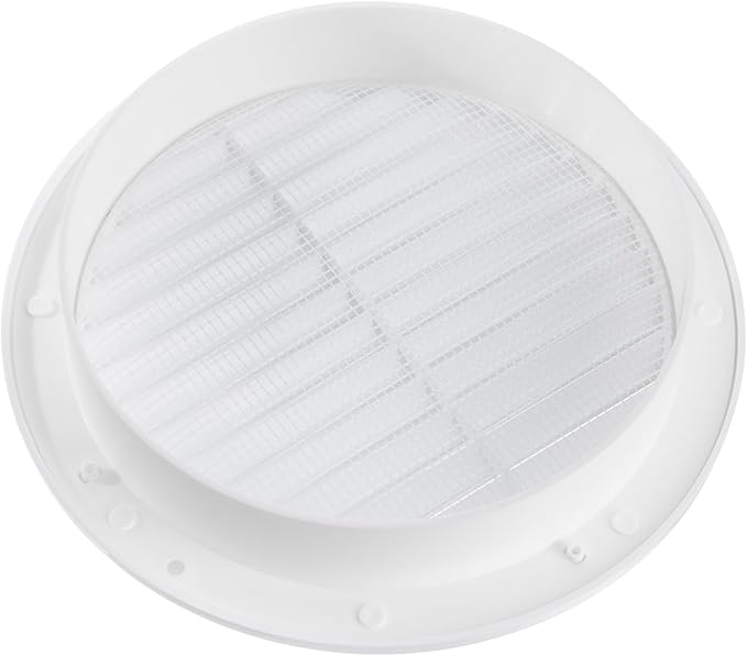 White 6" Inch Round Ventilation Grille with Insect mesh. (Duct 6Ø / Grille 7Ø) Ventilation Applications. Indoor and Outdoor Vent Cover. Available 3 Sizes / 4 Colors.