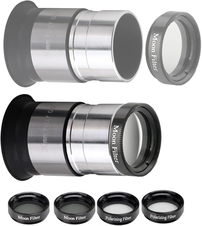 Complete Telescope Eyepiece Set - Multi-Coated Optics - 1.25 inch Eyepiece Set with 4mm, 10mm, 20mm Lenses, 5X Barlow Lens, 2 Moon Filters, 2 Polarizing Filters
