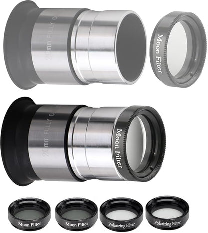 Complete Telescope Eyepiece Set - Multi-Coated Optics - 1.25 inch Eyepiece Set with 4mm, 10mm, 20mm Lenses, 5X Barlow Lens, 2 Moon Filters, 2 Polarizing Filters