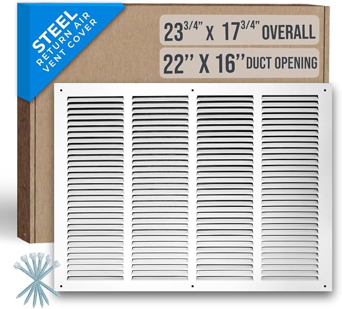 Fits 22x16 Duct Opening | Steel Return Air Grille by Handua | Vent Cover Grill for Sidewall and Ceiling | White | HVAC Cold Air Intake Grille | Outer Dimensions: 23.75"W X 17.75"