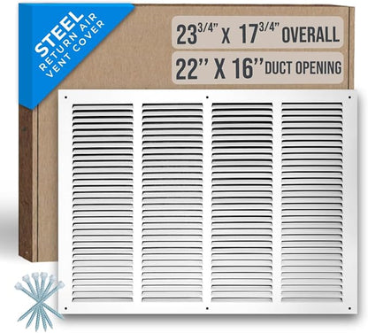 Fits 22x16 Duct Opening | Steel Return Air Grille by Handua | Vent Cover Grill for Sidewall and Ceiling | White | HVAC Cold Air Intake Grille | Outer Dimensions: 23.75"W X 17.75"