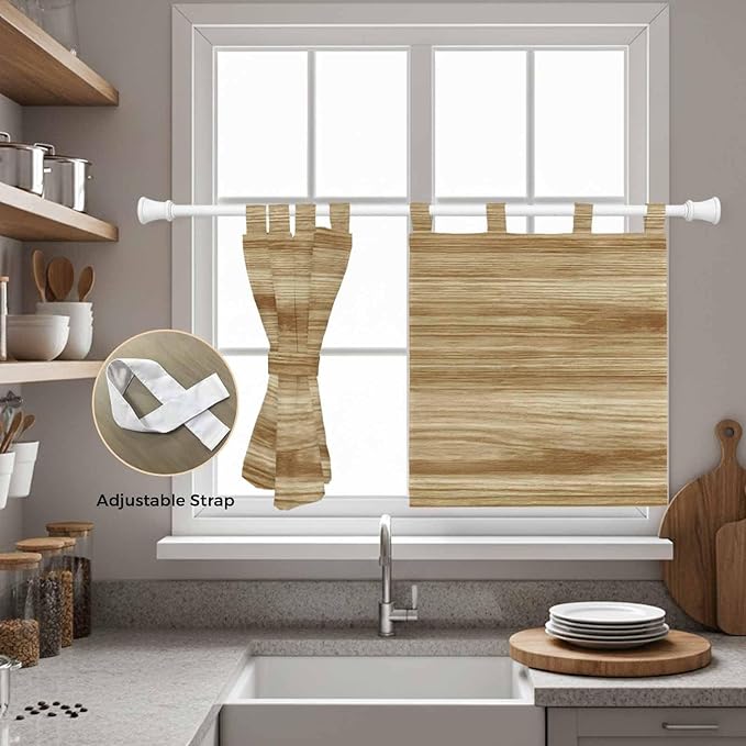 Light Brown Wood Grain Kitchen Curtains 24 Inch Length, Small Window Curtains Tab Top, Western Farmhouse Barn Door Light Filtering Short Window Treatments Tier Drapes 27.5"x24" 2 Panel