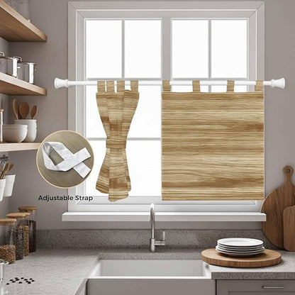 Light Brown Wood Grain Kitchen Curtains 36 Inch Length, Small Window Curtains Tab Top, Western Farmhouse Barn Door Light Filtering Short Window Treatments Tier Drapes 27.5"x36" 2 Panel