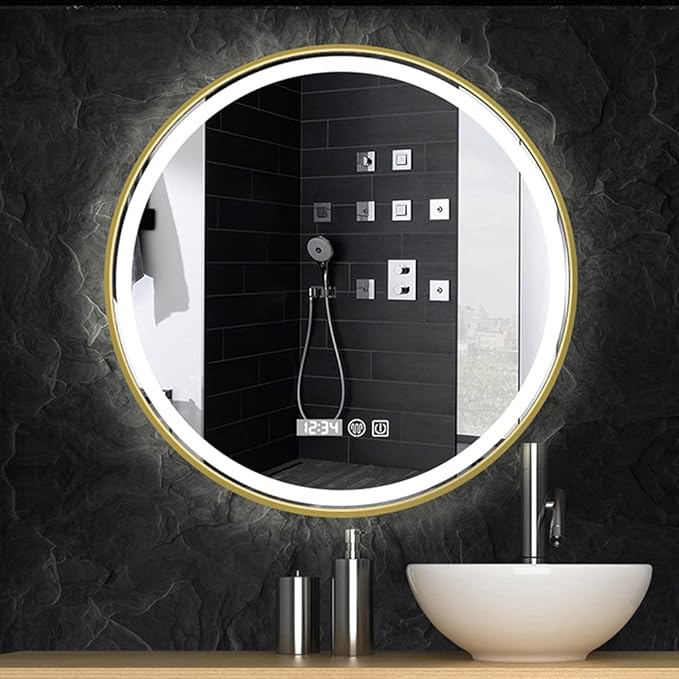 Round Wall Mirror LED Illuminated Bathroom Mirror with Touch Dimmable Demister Pad Makeup Mirror for Vanity Living Room Bedroom(Size:70CM)