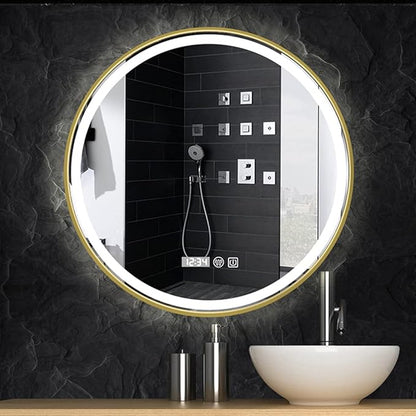 Round Wall Mirror LED Illuminated Bathroom Mirror with Touch Dimmable Demister Pad Makeup Mirror for Vanity Living Room Bedroom(Size:70CM)