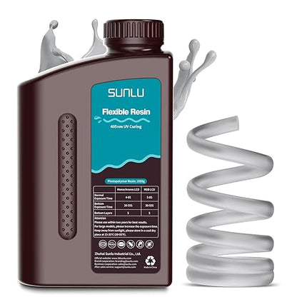 SUNLU Flexible 3D Printer Resin, 66A 3D Printing Resin for Printing Soft and Flexible Items, Bendable and Not Brittle, Fast Curing 405nm UV Photopolymer Resin. 1000G Gray