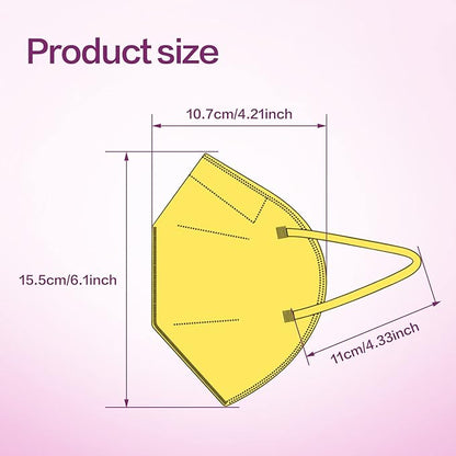Miuphro KN95 Face Mask, 5-Layer Design Cup Dust Safety KN95 Masks 25 Pack, Yellow