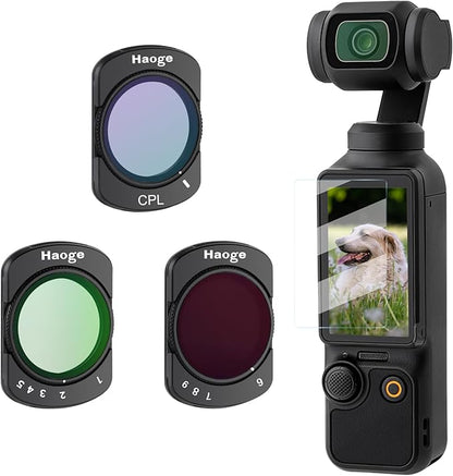 Haoge Filter Set for DJI Osmo Pocket 3 Creator Combo,with CPL, Variable ND 2-32,Variable ND 64-512 Filters and Screen Protector,Kit for Landscape Photography