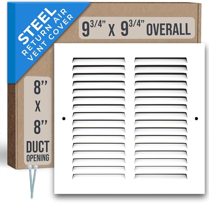 Fits 8x8 Duct Opening | Steel Return Air Grille by Handua | Vent Cover Grill for Sidewall and Ceiling | White | HVAC Cold Air Intake Grille | Outer Dimensions: 9.75"W X 9.75"