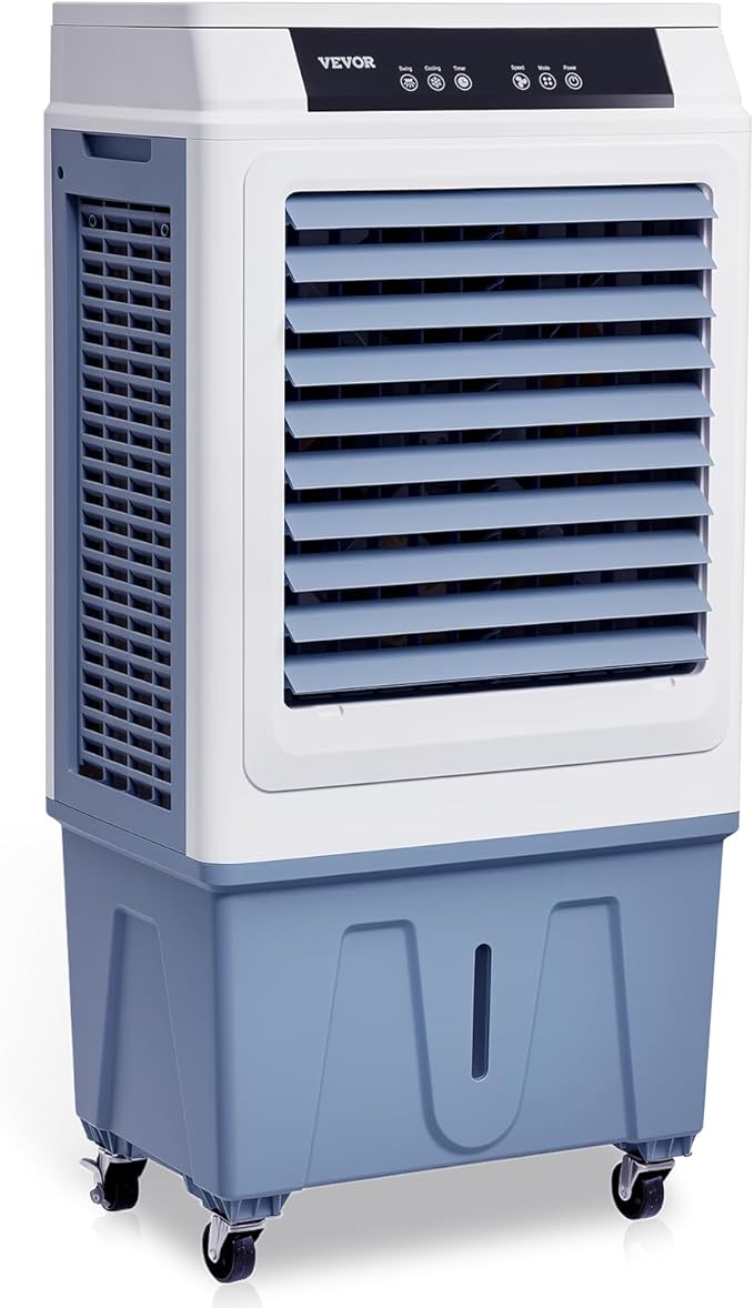 VEVOR Evaporative Air Cooler, 3100 CFM with 9 Gallon Water Tank Swamp Cooler, Portable Cooling Fan with Remote Control, 12H Timer, 4 Ice Boxes, Quiet Operation, 3 Wind Speeds for Outdoor Indoor Use