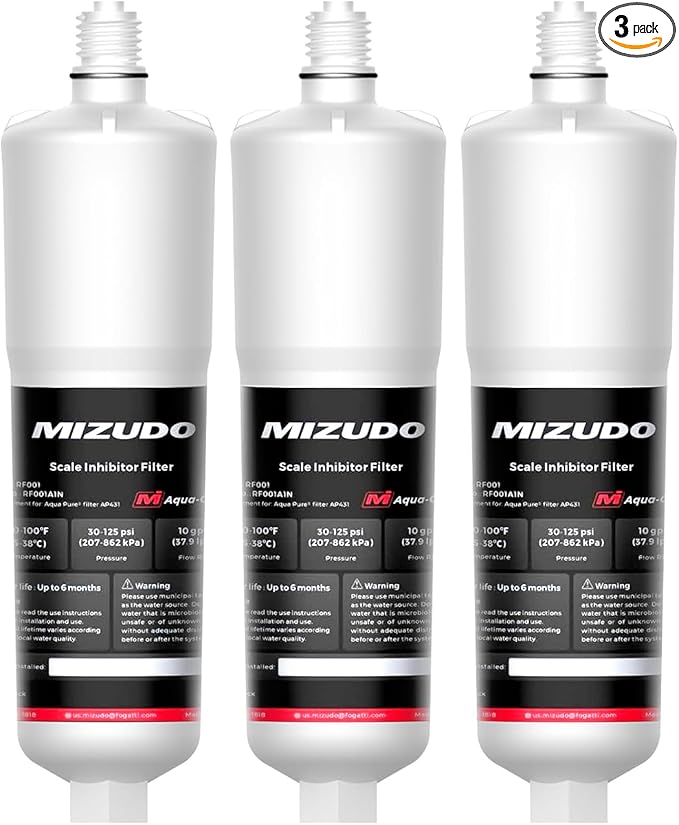 AP431 Replacement Cartridge for Aqua-Pure AP430SS, MIZUDO Whole House Scale Inhibition System, Water Heater Softener System, Prevent Scale Build Up On Hot Water Heaters, 3 Pack