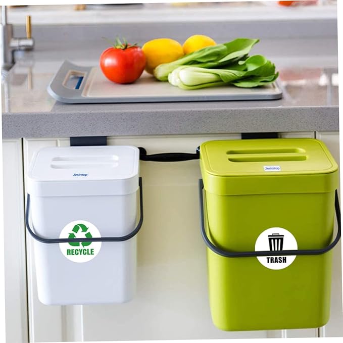 Veemoon 6-Piece Set of Self-Adhesive Garbage Classification Label Stickers Waste Sorting Stickers for Trash Cans and Containers Design for Easy Identification