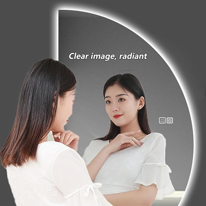 LED Bathroom Mirror with LED Lights, Wall Mounted Bathroom Mirror with Demister Pad and Touch Sensor Switch, Semicircle Illuminated Bathroom Mirror, 3-Color Dimmable(Left,13.8 * 27.6in/35 * 70cm)