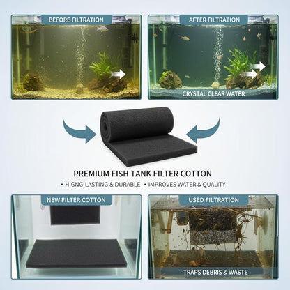 Aquarium Carbon Pad -Premium Cut to Fit Carbon Infused Filter Pad Media for Crystal Clear Fish Tank and Ponds (10.5x36in)