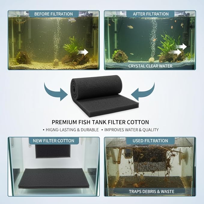 Aquarium Carbon Pad -Premium Cut to Fit Carbon Infused Filter Pad Media for Crystal Clear Fish Tank and Ponds (10.5x72in)