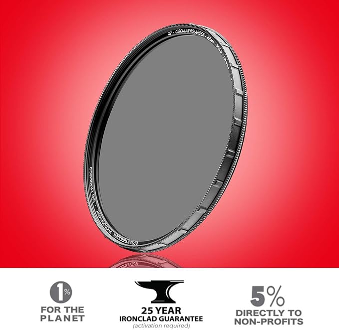 77mm X2 CPL Circular Polarizing Filter for Camera Lenses - AGC Optical Glass Polarizer Filter with Lens Cloth - MRC8 - Nanotec Coatings - Weather Sealed by Breakthrough Photography