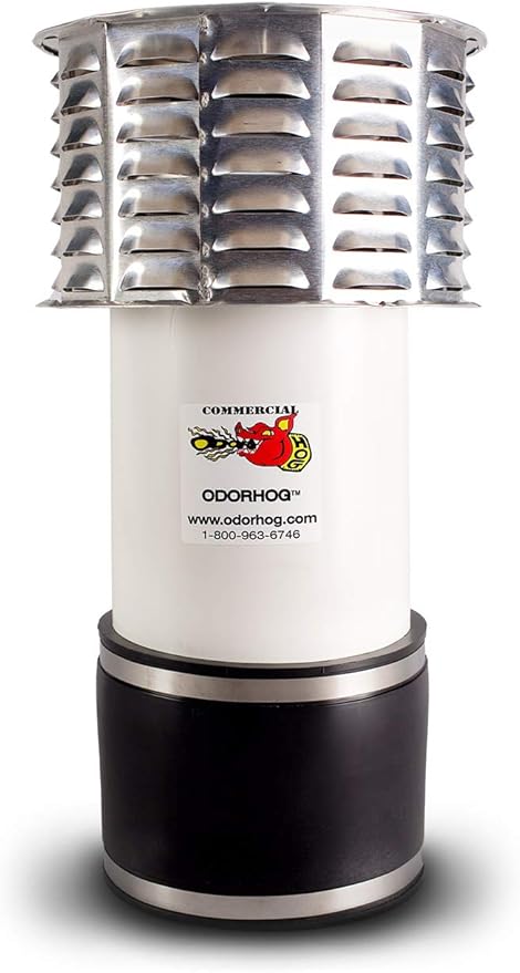 OdorHog Metal Cap Clamp On Vent Stack Pipe Filter 6", PVC, Removes Outdoor Septic and Sewer Odor Problems