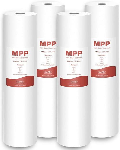 SimPure Sediment Water Filters, 5 Micron 20" x 4.5" Whole House Water Filter Replacement Compatible for SimPure DB20 Blue Housing, WGB22B, WGB32B, AP802, BB20B, BB20T, 4 Pack