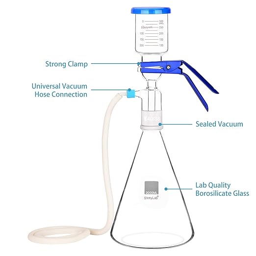stonylab Glass Filtration Apparatus, Borosilicate Glass Vacuum Filtration Assembly Filter Kit with 2000 ml Filtering Flask and 300 ml Graduated Funnel