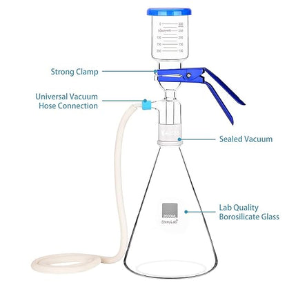 stonylab Glass Filtration Apparatus, Borosilicate Glass Vacuum Filtration Assembly Filter Kit with 2000 ml Filtering Flask and 300 ml Graduated Funnel