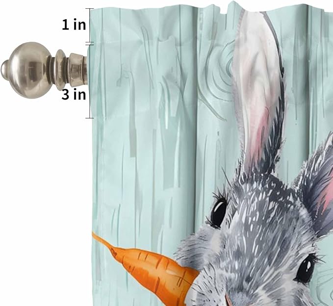 Easter Kitchen Curtain Set, Spring Rabbit Botanical Carrots Green Wooden Grain Window Valance and Tiers 36" Length, Light Filtering Short Curtains Valance for Cafe Bathroom Bedroom 54"x18"