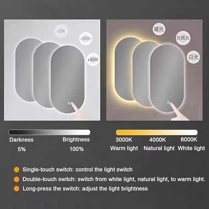 Bathroom Mirror with LED Lights，Bathroom Led Mirror ，Backlit Bathroom Mirror ，LED Mirror for Bathroom，Backlit Lighted Makeup Mirror，with Touch Sensor/Dimming/Demister pad(B,H100*W50cm/H39.4*W19.7IN)
