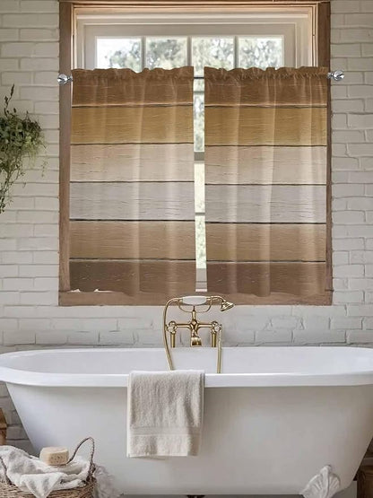 Vintage Brown Gradient Wood Grain Window Valance Curtains, Farmhouse Wood Barn Light Filtering Kitchen Valance with 3-inch Rod Pocket for Living Room Bathroom Bedroom,2 Panel,27.5x45In