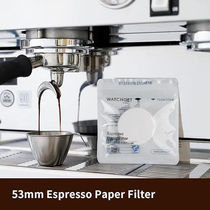 watchget 53mm Espresso Paper Filters - 1000 Pcs Unbleached Coffee Filter Papers for Espresso Machine, Puck Screen, Compatible with 54mm Portafilter Baskets