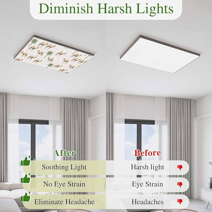Fluorescent Light Covers for Ceiling Lights Desert Camel Magnetic Light Filters 2 Pack 4x2 ft Bohemian Southwest Date Trees Ceiling Lights Cover for Classroom Office School Home Drop Lamp Decor