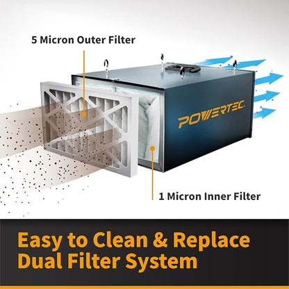 POWERTEC 3-Speed Remote Controlled Air Filtration System Woodworking (300/350/400 CFM), Hanging Air Filter for Dust Collector & Workshop, Air Purifier for Garage (AF4001)