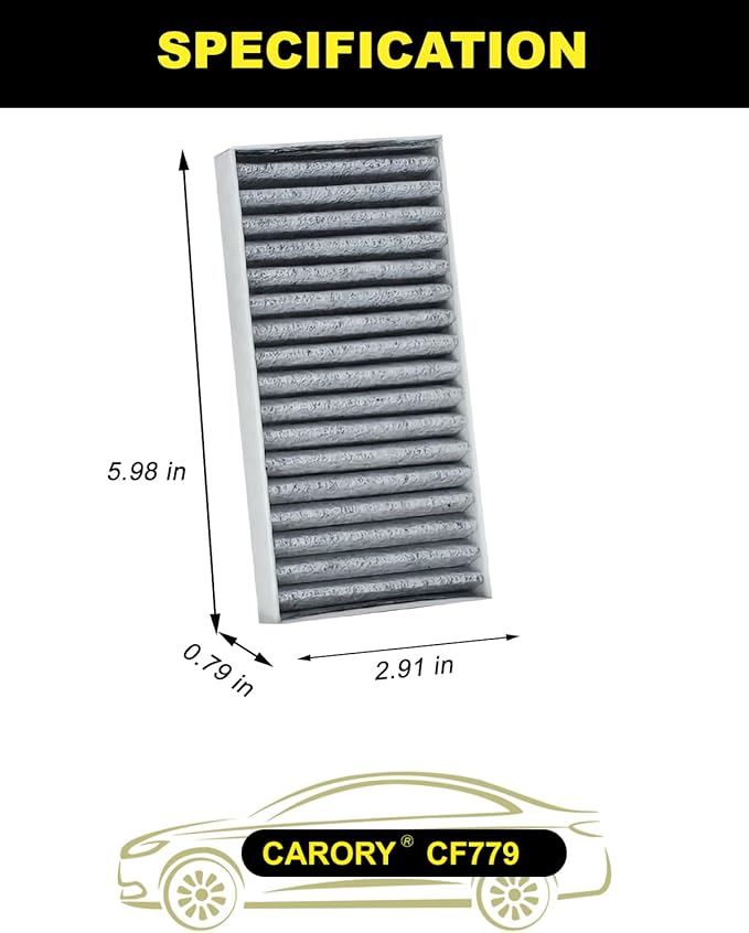 Cabin Air Filter w/Activated Carbon for Jeep Wrangler (2011-2017), Wrangler JK (2018), OE# 55111302AA, 68233626AA, CF11777, C16177E, P3923WS