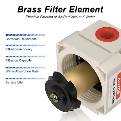 AIRZOE 1/4" NPT Air Dryer for Compressor - Air Compressor Water Separator AF2000-02, Manual Drain,5 Micron Brass Element, Poly Bowl