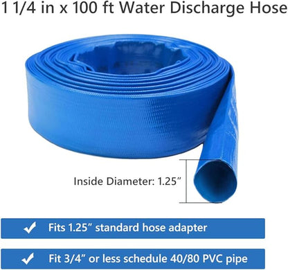 Eastrans 1-1/4''x100ft Blue PVC Lay-Flat Backwash Hose for Swimming Pools, Heavy Duty Discharge Hose Reinforced Pool Drain Hose, Weather Resistant Ideal for Water Transferring