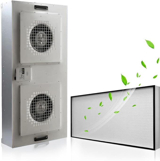 HEPA H14-Filter Laminar Flow Hood Updated FanFilter Unit（Include HEPA Filter）100/ISO Class 5 Cleanroom/Laboratory/Cleanroom/Mushroom Room, Laminar Air Flow Hood(46.2"x22.6"110V，Dual machine)