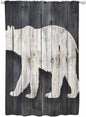 Sheer Curtains 63 Inch Length, White Brown Bear Semi Sheer Curtains Light Filtering Window Treatment, Rustic Counrty Vintage Wood Grain Privacy Voile Drapes for Living Room Bedroom 52x63 Inch