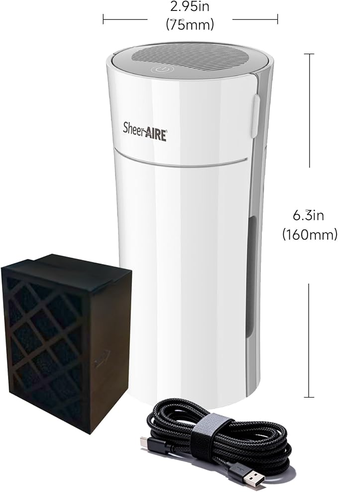 Home & Car HEPA Air Purifier USB-C Charging, Ultra-Quiet 22dB, Compact Design, Night Light, 360° Outlet, Suitable for Car Interiors, Desks, Dorms & Pet Crates